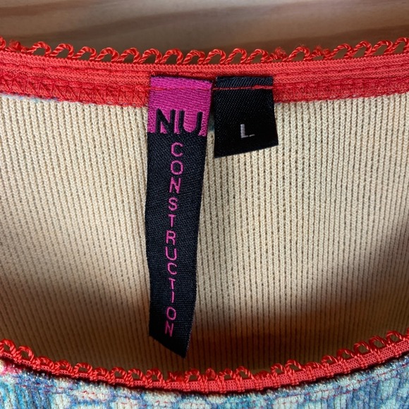 Vtg Nu Construction Top Womens Large Knit AOP USA Artsy 90s - Picture 3 of 12